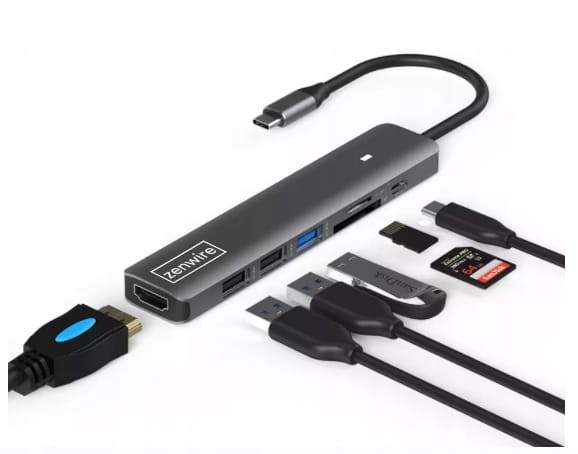 HUB ADAPTER USB-C 7w1 HDMI 4K USB 3.0 SD PD kompatybilny z Macbook M1 M2 M3 LED Zenwire BS-HC703 - zdjęcie 9