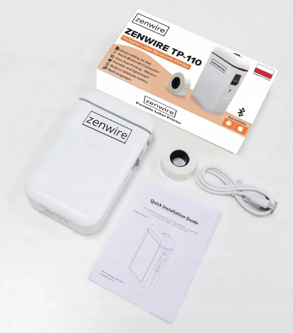Mini Drukarka Termiczna Przenośna do Etykiet Naklejek Bluetooth USB-C Zenwire TP-110 - zdjęcie 2