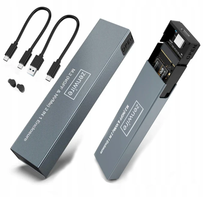 Obudowa Kieszeń Adapter na dysk SSD NVME/SATA PCIe M.2 USB-C M2 Gen2 10GB/s Zenwire BS-2809SN - zdjęcie 2