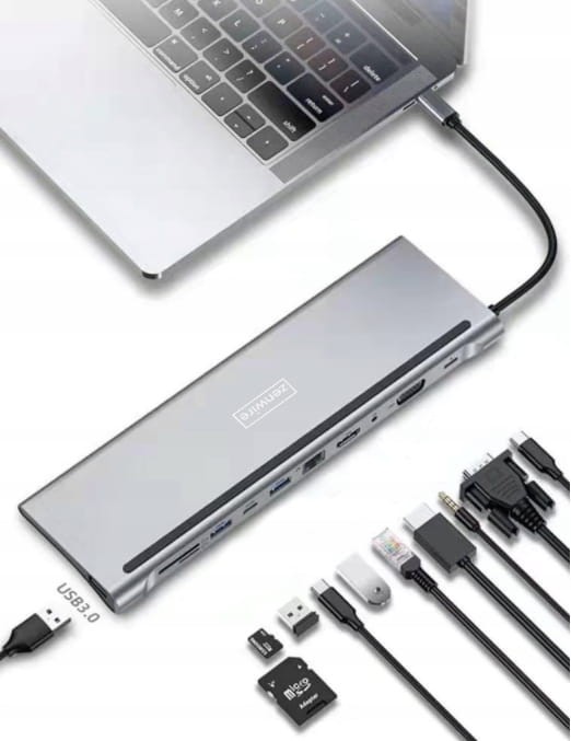 STACJA DOKUJĄCA HUB USB-C 11w1 VGA RJ45 HDMI 4K do Macbook M1 M2 M3 Zenwire BYL-2017 - zdjęcie 4